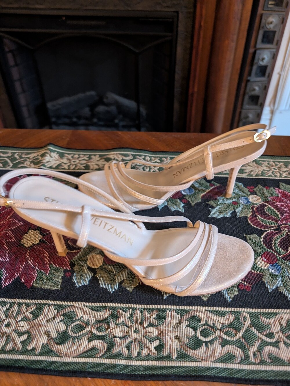 Stuart Weitzman Nude Shimmer Strappy Slingback Heels Size 8.5 Made in Spain - Picture 4 of 7